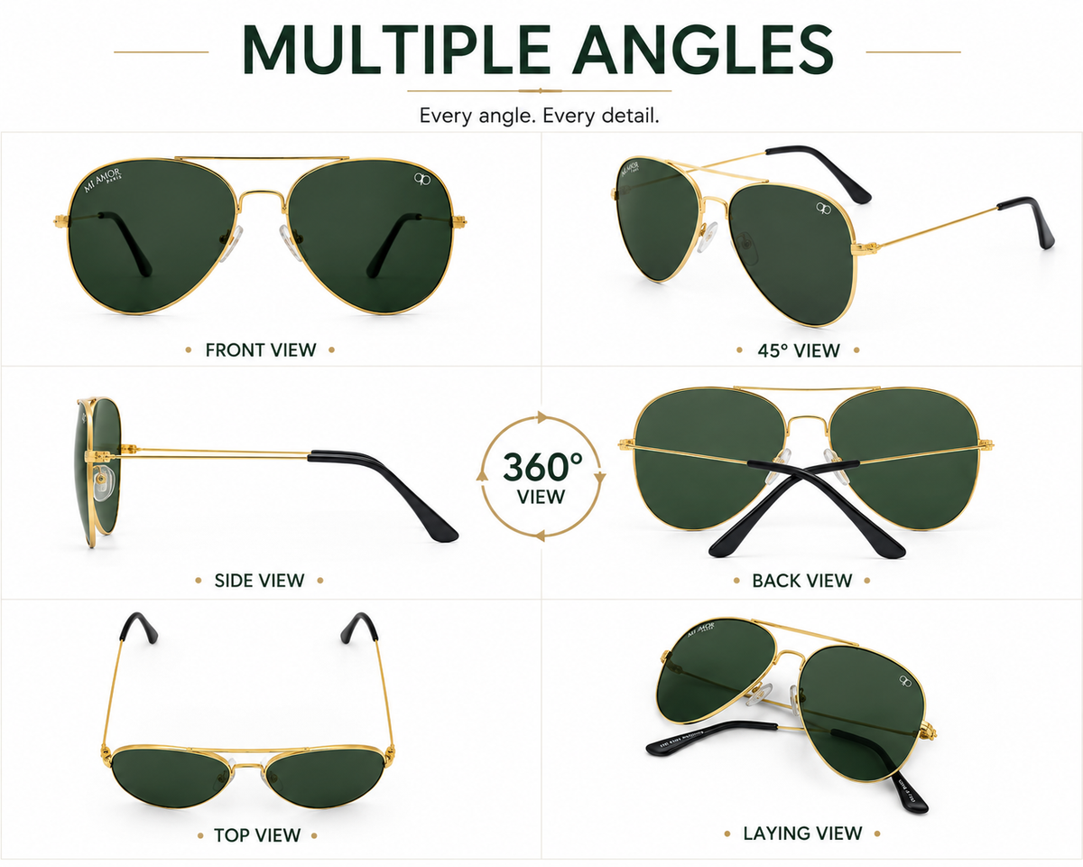 Golden Green Aviator Sunglasses for Men & Women – UV Protected Green Lens, Metal Frame, Stylish Sunglasses