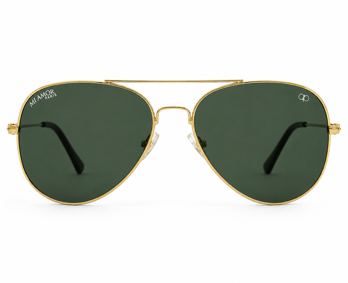 Golden Green Aviator Sunglasses for Men & Women – UV Protected Green Lens, Metal Frame, Stylish Sunglasses