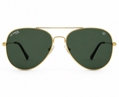 Golden Green Aviator Sunglasses for Men & Women – UV Protected Green Lens, Metal Frame, Stylish Sunglasses
