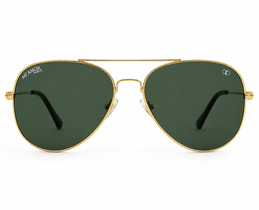 Golden Green Aviator Sunglasses for Men & Women – UV Protected Green Lens, Metal Frame, Stylish Sunglasses