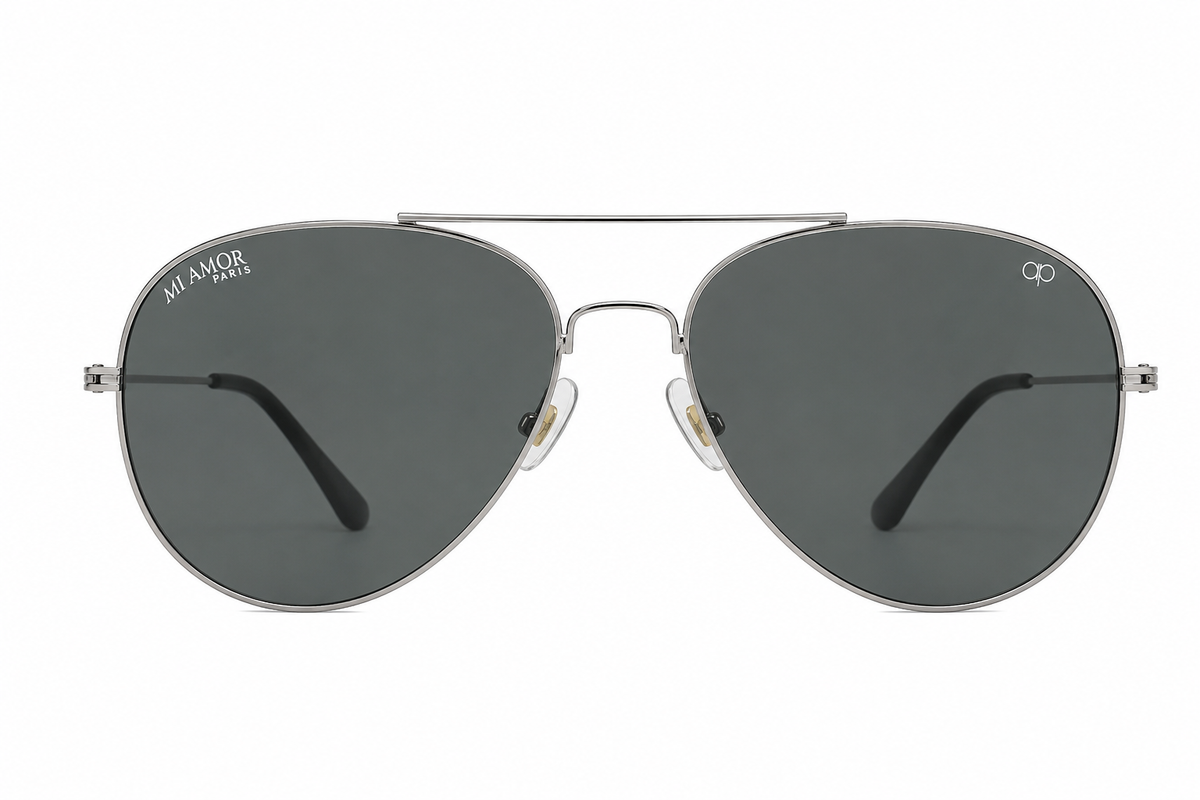 Silver Grey Aviator Sunglasses for Men & Women – UV Protected Grey Lens, Metal Frame, Stylish Sunglasses