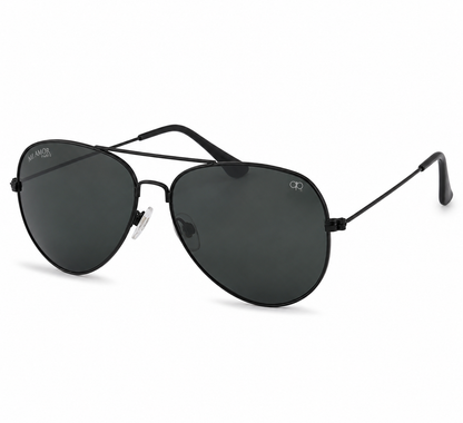 Black Aviator Sunglasses for Men & Women – UV Protected Black Lens, Metal Frame, Stylish Sunglasses