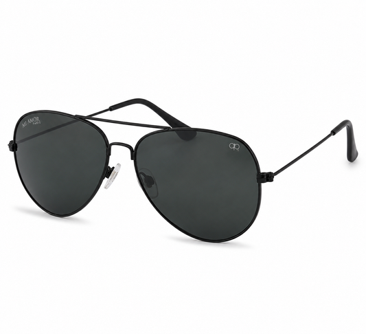 Black Aviator Sunglasses for Men & Women – UV Protected Black Lens, Metal Frame, Stylish Sunglasses