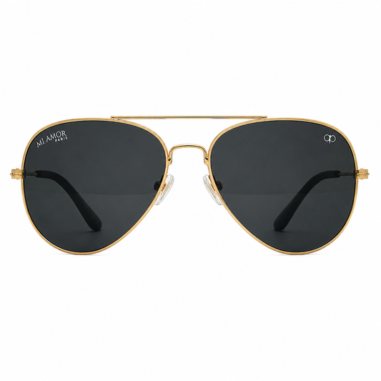 Golden Black Aviator Sunglasses for Men & Women – UV Protected Black Lens, Metal Frame, Stylish Sunglasses