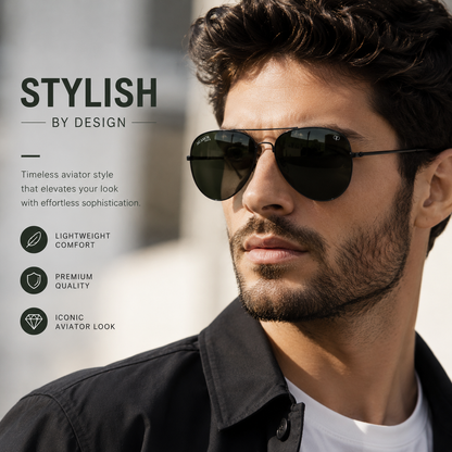 Grey Green Aviator Sunglasses for Men & Women – UV Protected Green Lens, Metal Frame, Stylish Sunglasses