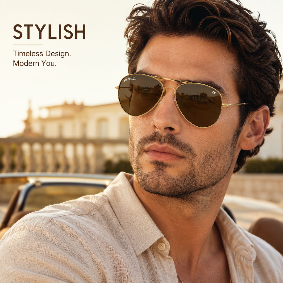 Golden Brown Aviator Sunglasses for Men & Women – UV Protected Brown Lens, Metal Frame, Stylish Sunglasses