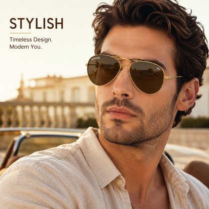 Golden Brown Aviator Sunglasses for Men & Women – UV Protected Brown Lens, Metal Frame, Stylish Sunglasses