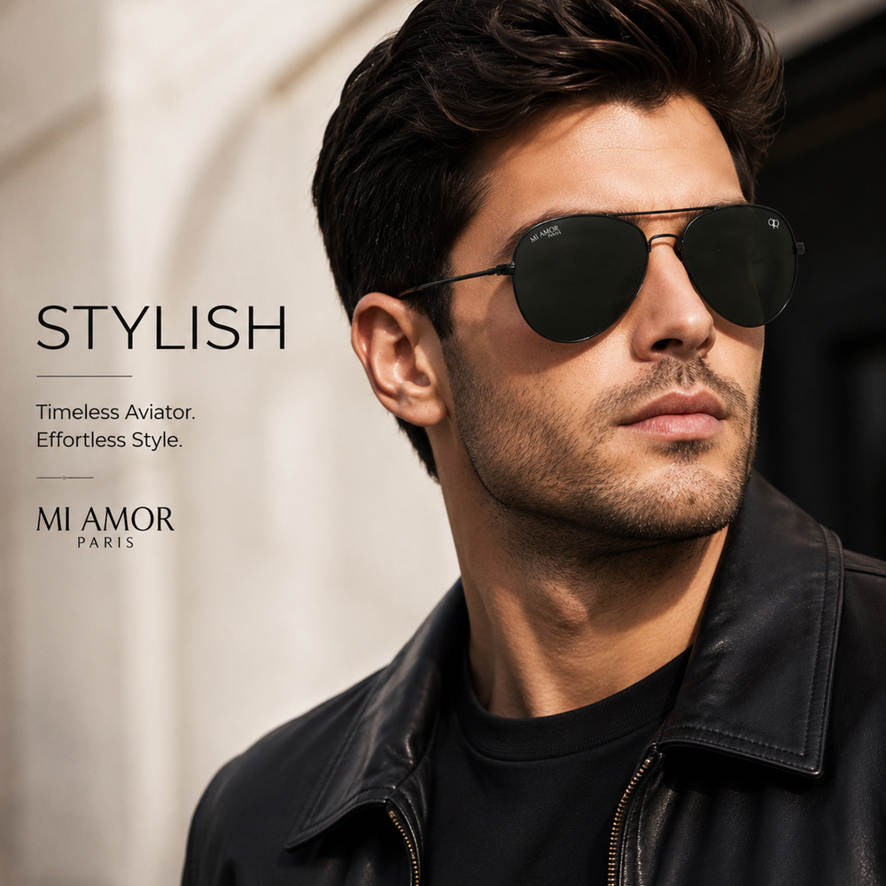 Black Aviator Sunglasses for Men & Women – UV Protected Black Lens, Metal Frame, Stylish Sunglasses