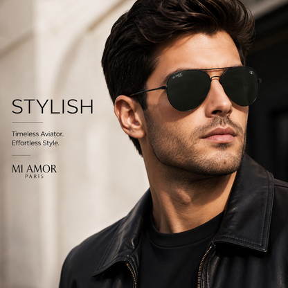 Black Aviator Sunglasses for Men & Women – UV Protected Black Lens, Metal Frame, Stylish Sunglasses