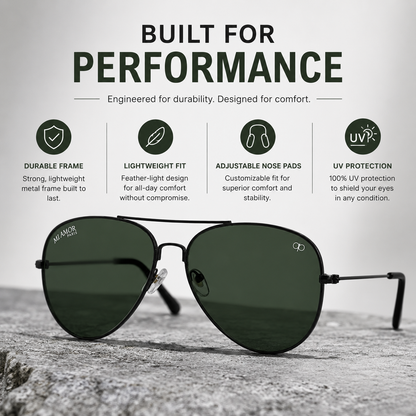 Grey Green Aviator Sunglasses for Men & Women – UV Protected Green Lens, Metal Frame, Stylish Sunglasses