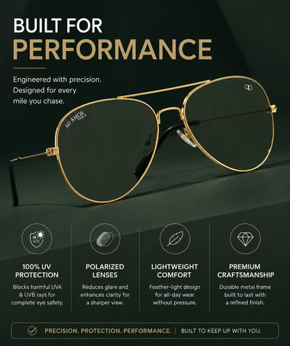 Golden Green Aviator Sunglasses for Men & Women – UV Protected Green Lens, Metal Frame, Stylish Sunglasses