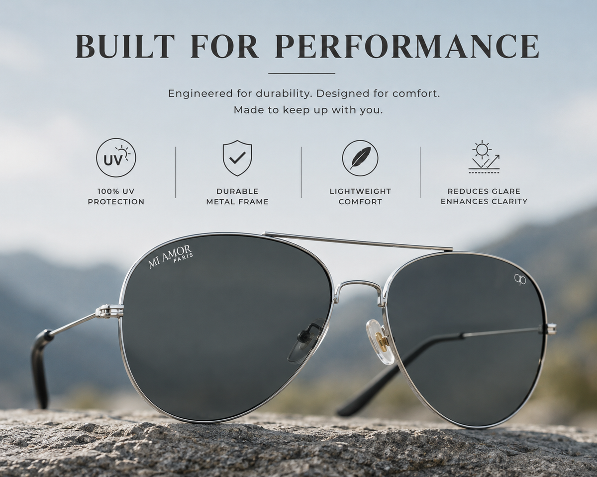 Silver Grey Aviator Sunglasses for Men & Women – UV Protected Grey Lens, Metal Frame, Stylish Sunglasses