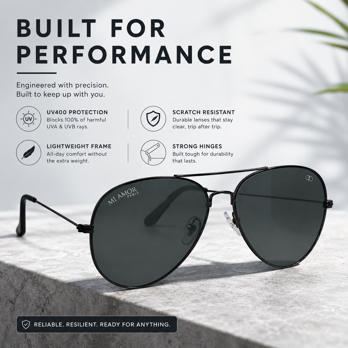 Grey Black Aviator Sunglasses for Men & Women – UV Protected Grey Lens, Metal Frame, Stylish Sunglasses