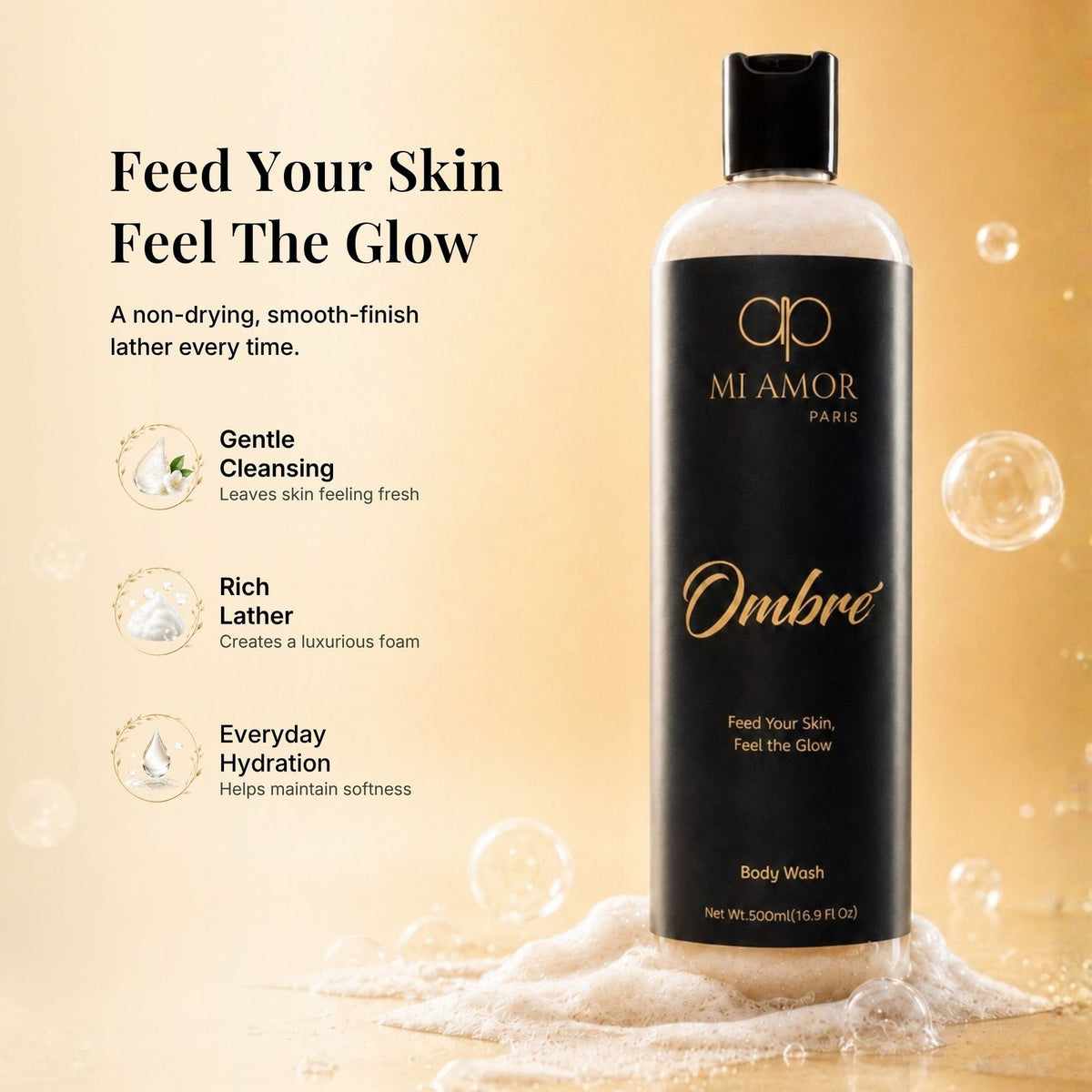 MI AMOR PARIS Ombre Luxury Body Wash For Women | Gentle Cleansing & Skin Conditioning Formula | 500 ml
