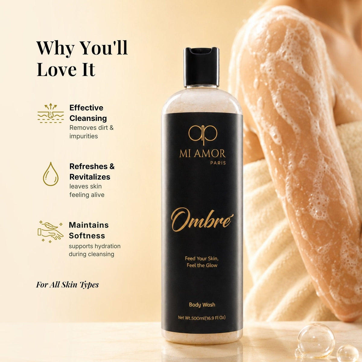 MI AMOR PARIS Ombre Luxury Body Wash For Women | Gentle Cleansing & Skin Conditioning Formula | 500 ml