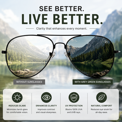 Grey Green Aviator Sunglasses for Men & Women – UV Protected Green Lens, Metal Frame, Stylish Sunglasses