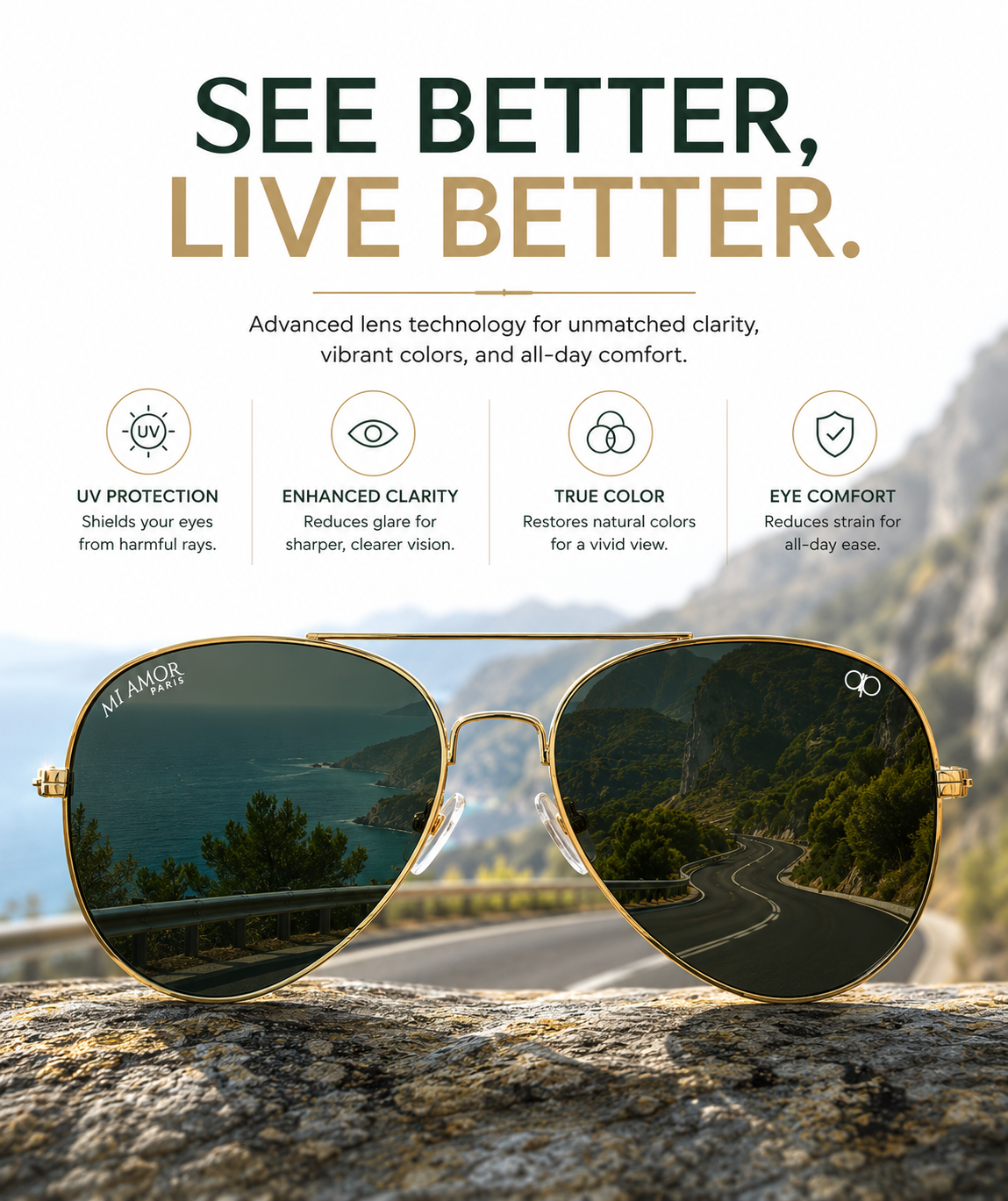 Golden Green Aviator Sunglasses for Men & Women – UV Protected Green Lens, Metal Frame, Stylish Sunglasses