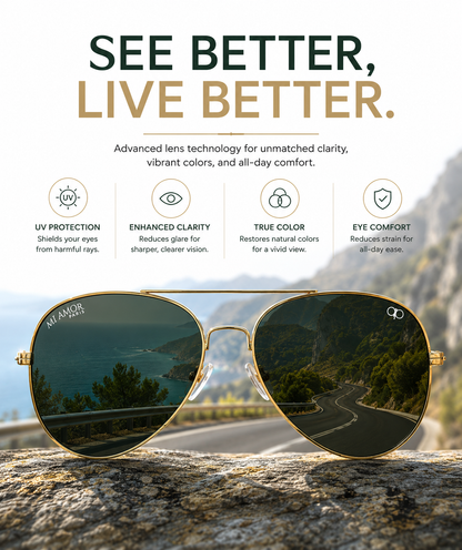 Golden Green Aviator Sunglasses for Men & Women – UV Protected Green Lens, Metal Frame, Stylish Sunglasses
