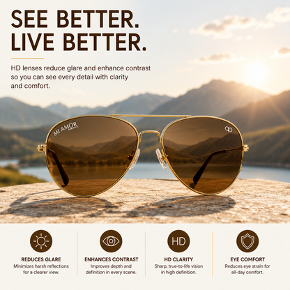 Golden Brown Aviator Sunglasses for Men & Women – UV Protected Brown Lens, Metal Frame, Stylish Sunglasses