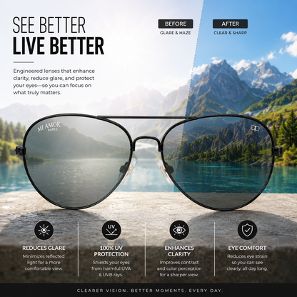 Black Aviator Sunglasses for Men & Women – UV Protected Black Lens, Metal Frame, Stylish Sunglasses