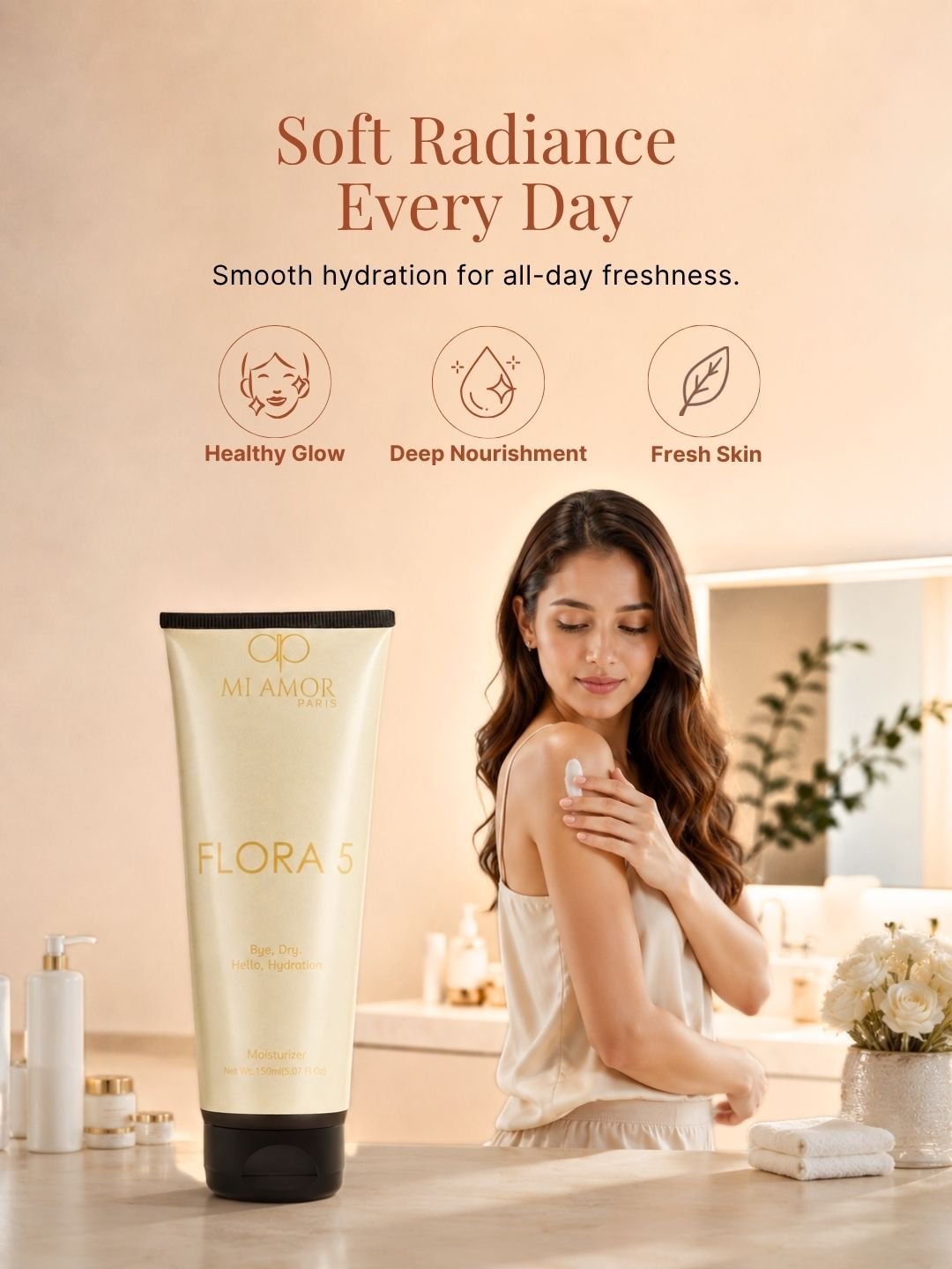 MI AMOR PARIS Flora 5 Women Moisturizing Cream | Lightweight Face, Body & Hand Cream with Shea Butter & Glycerin | 150ml