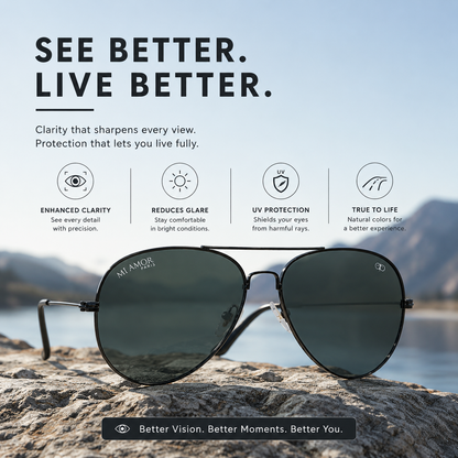 Grey Black Aviator Sunglasses for Men & Women – UV Protected Grey Lens, Metal Frame, Stylish Sunglasses