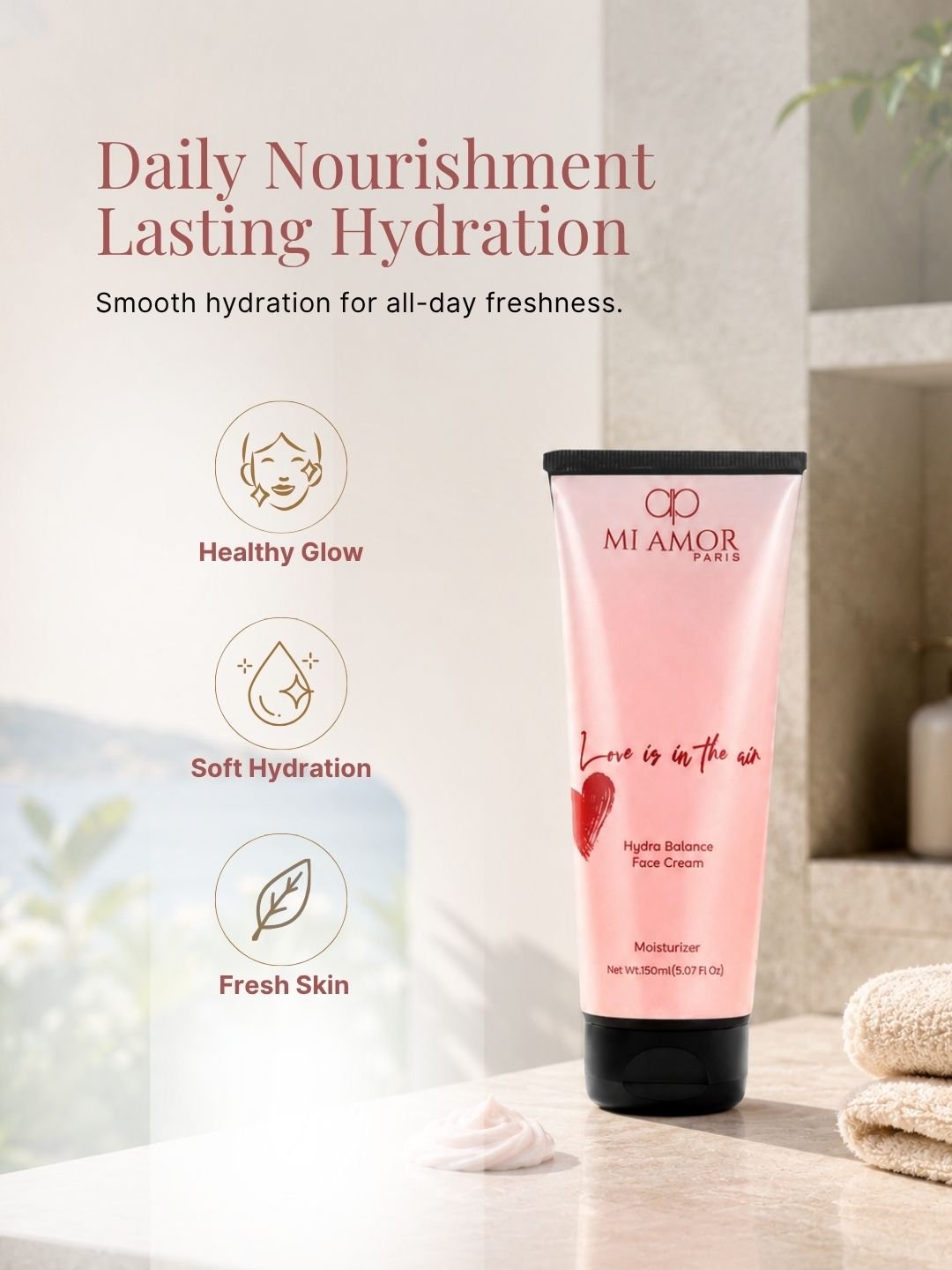 MI AMOR PARIS Love Is In The Air Women Face, Body & Hand Moisturizing Cream – Daily Hydration with Shea Butter & Glycerin (150ml)
