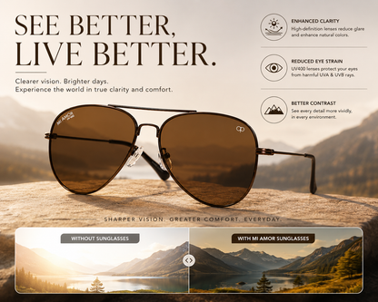 Brown Aviator Sunglasses for Men & Women – UV Protected Brown Lens, Lightweight Metal Frame, Stylish Sunglasses