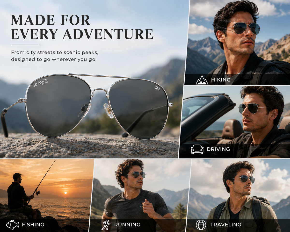 Silver Grey Aviator Sunglasses for Men & Women – UV Protected Grey Lens, Metal Frame, Stylish Sunglasses