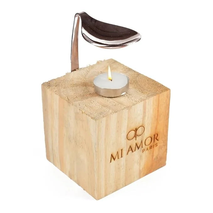 Wooden Aroma Oil Diffuser Burner | Rose Gold Diffuser with Rugged Finish | Includes 2 Tealight Candles | Fragrance Oil Warmer for Home, Office & Spa Use