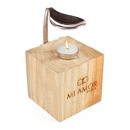 Wooden Aroma Oil Diffuser Burner | Rose Gold Diffuser with Rugged Finish | Includes 2 Tealight Candles | Fragrance Oil Warmer for Home, Office & Spa Use