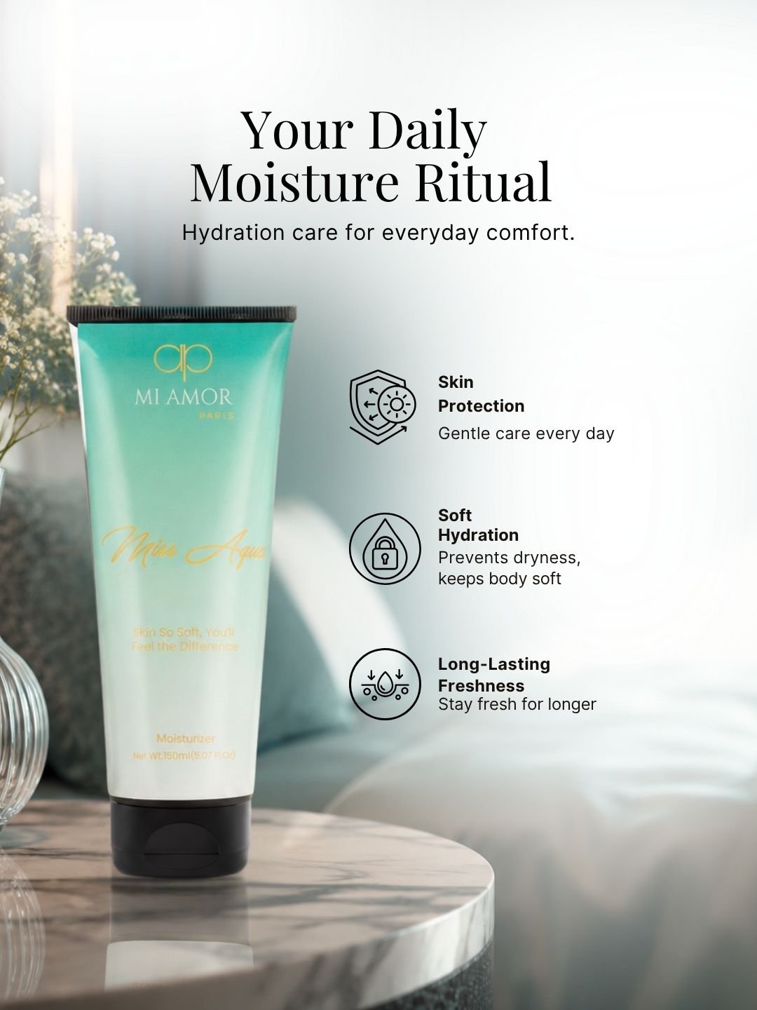 MI AMOR PARIS Miss Aqua Face, Body & Hand Moisturizing Cream for Women | Long-Lasting Hydration with Shea Butter & Glycerin (150ml)