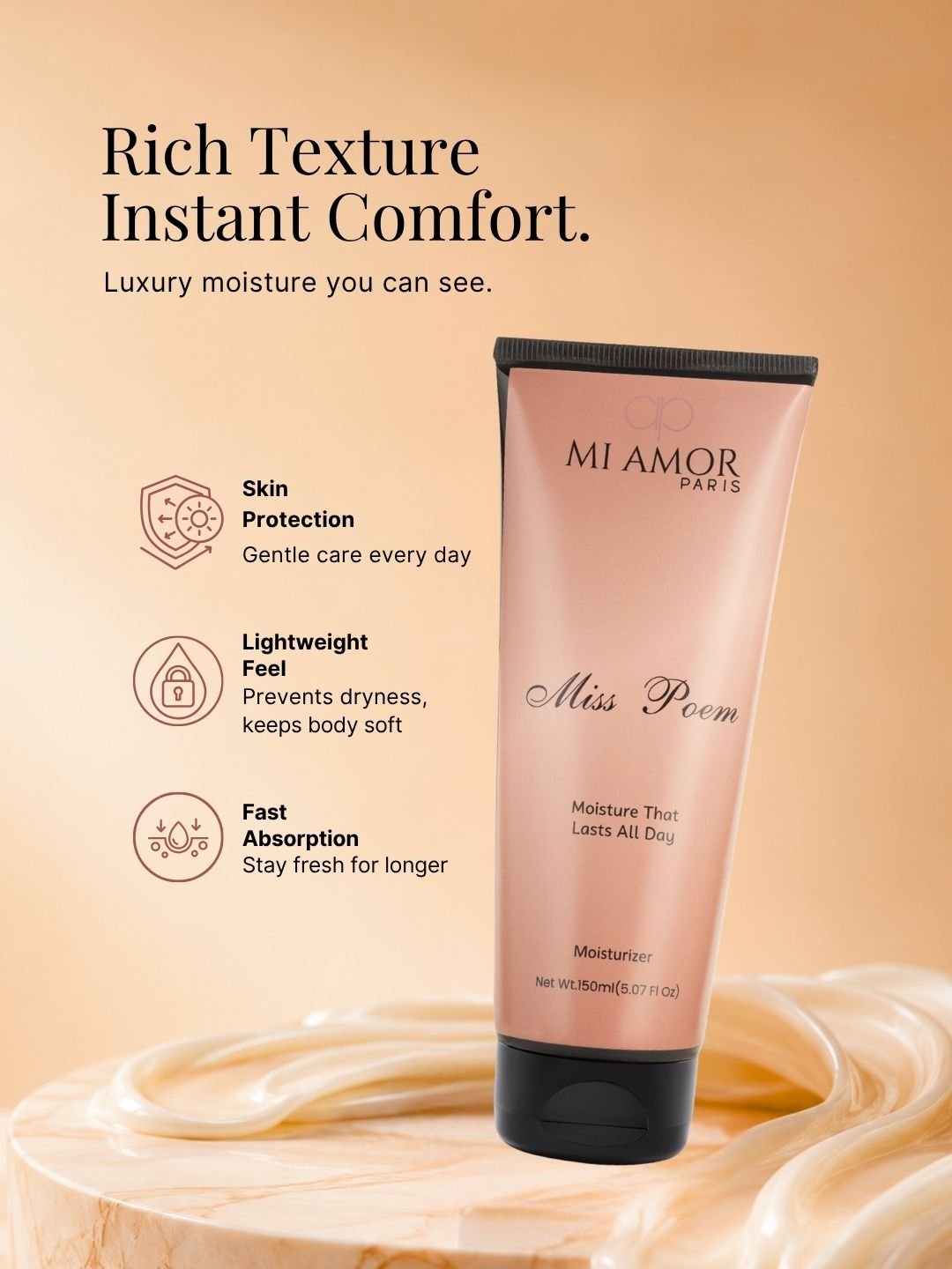 MI AMOR PARIS Miss Poem Women Face, Body & Hand Moisturizing Cream – Daily Hydration with Shea Butter & Glycerin (150ml)