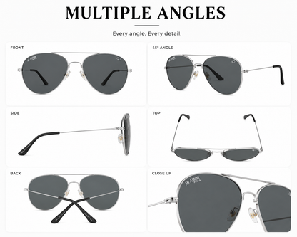 Silver Grey Aviator Sunglasses for Men & Women – UV Protected Grey Lens, Metal Frame, Stylish Sunglasses