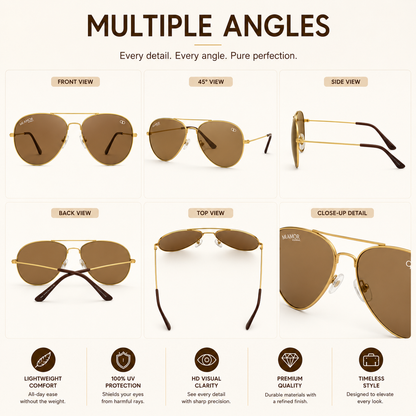 Golden Brown Aviator Sunglasses for Men & Women – UV Protected Brown Lens, Metal Frame, Stylish Sunglasses