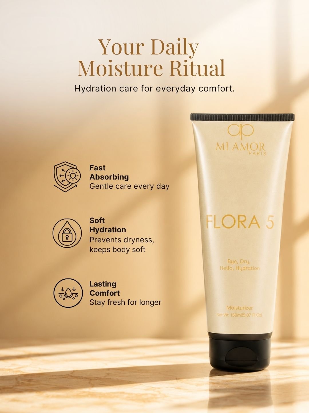 MI AMOR PARIS Flora 5 Women Moisturizing Cream | Lightweight Face, Body & Hand Cream with Shea Butter & Glycerin | 150ml
