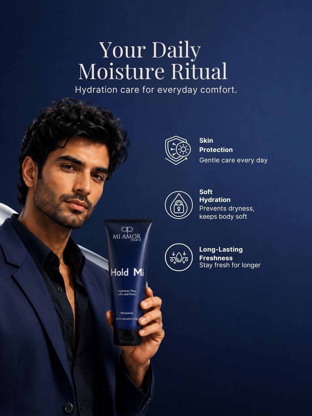 MI AMOR PARIS Hold MI Face & Body Moisturizing Cream for Men | Long-Lasting Hydration with Shea Butter & Glycerin | 150ml