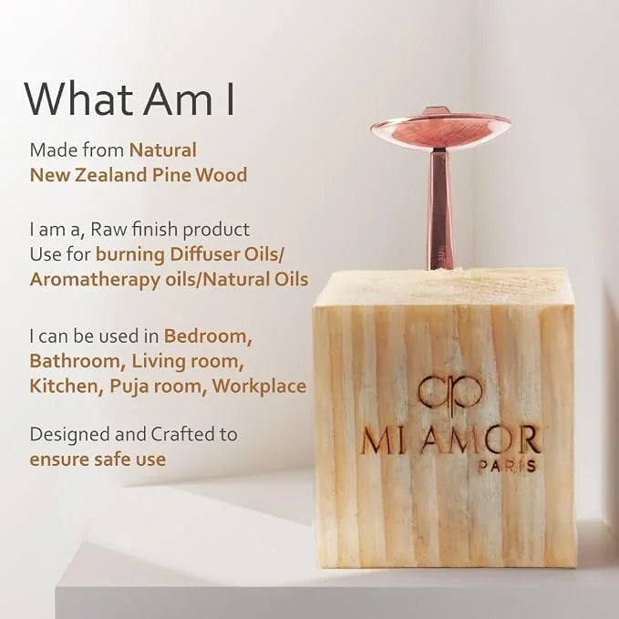 Wooden Aroma Oil Diffuser Burner | Rose Gold Diffuser with Rugged Finish | Includes 2 Tealight Candles | Fragrance Oil Warmer for Home, Office & Spa Use