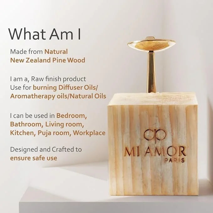 Wooden Aroma Oil Diffuser Burner | Gold Diffuser with Rugged Finish | Includes 2 Tealight Candles | Fragrance Oil Warmer for Home, Office & Spa Use