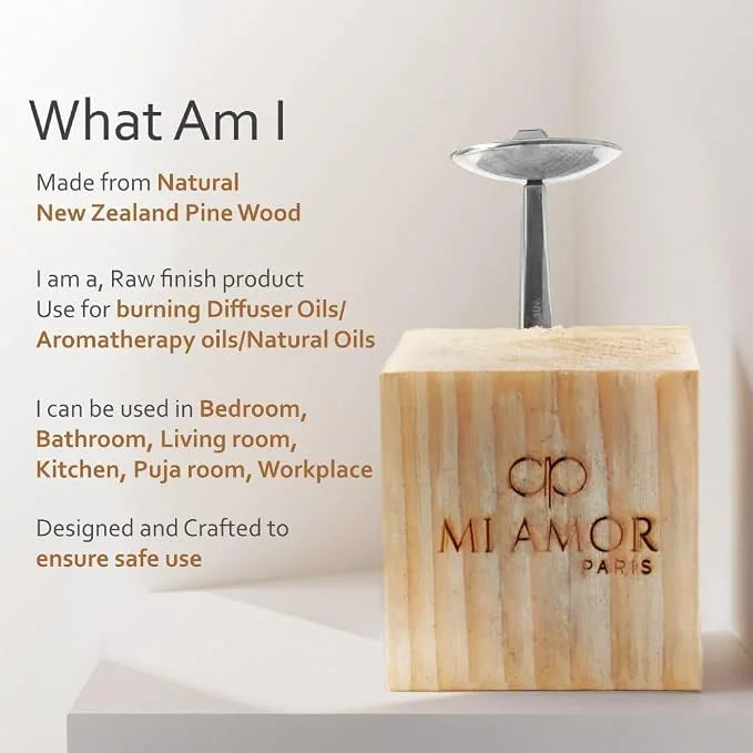 Wooden Aroma Oil Diffuser Burner | Silver Diffuser with Rugged Finish | Includes 2 Tealight Candles | Fragrance Oil Warmer for Home, Office & Spa Use