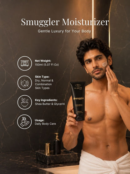 MI AMOR PARIS Smuggler Men Face & Body Moisturizing Cream – Fast-Absorbing Daily Moisturizer with Shea Butter & Glycerin (150ml)