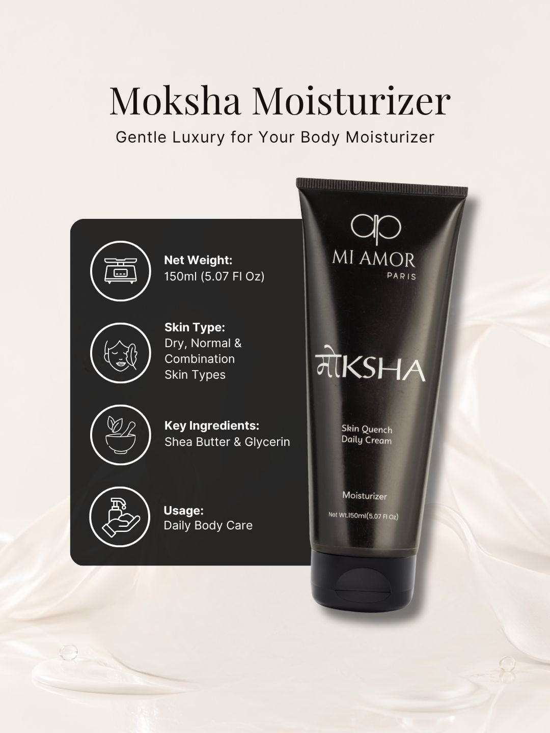 MI AMOR PARIS Moksha Men Face & Body Moisturizer | Intensive Hydration Cream with Shea Butter & Glycerin | 150ml