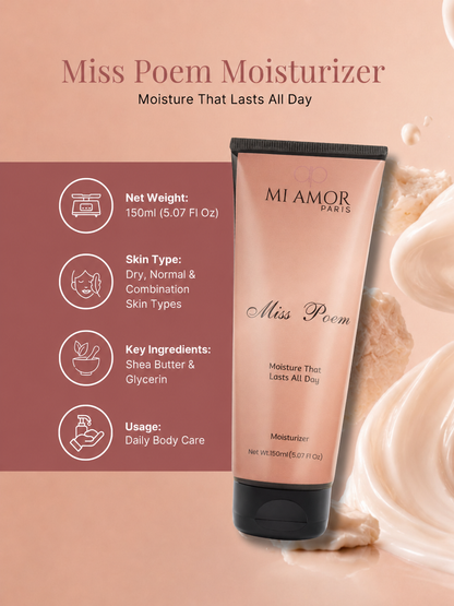 MI AMOR PARIS Miss Poem Women Face, Body & Hand Moisturizing Cream – Daily Hydration with Shea Butter & Glycerin (150ml)