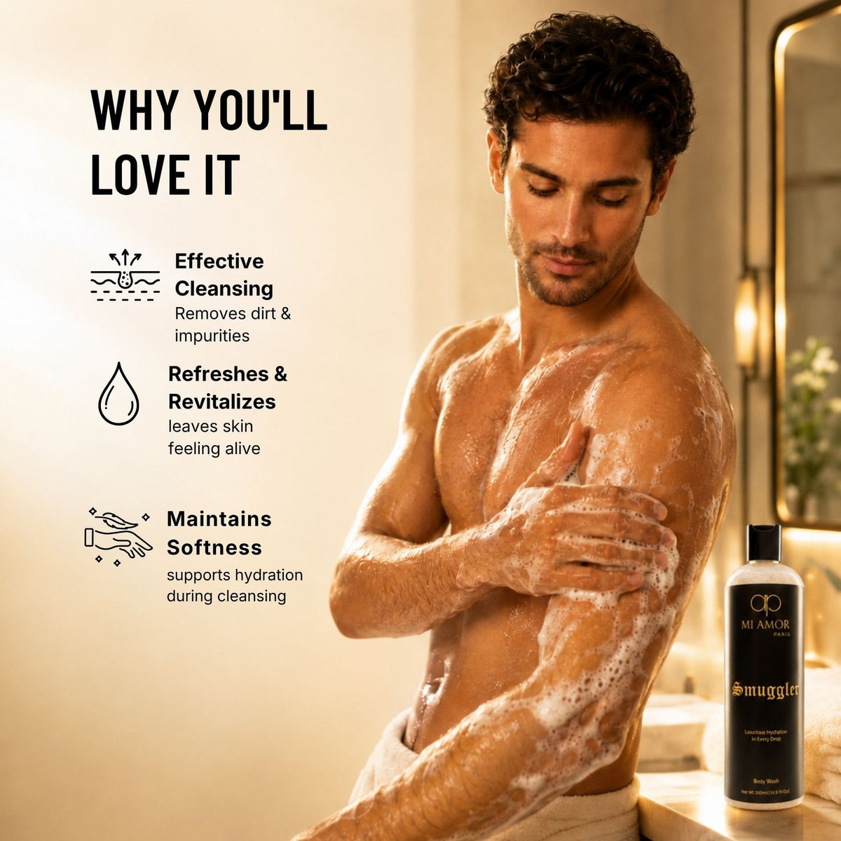 MI AMOR PARIS Smuggler Body Wash for Men | Deep Cleansing & Refreshing Formula | 500 ml