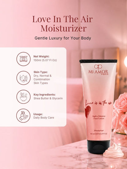 MI AMOR PARIS Love Is In The Air Women Face, Body & Hand Moisturizing Cream – Daily Hydration with Shea Butter & Glycerin (150ml)