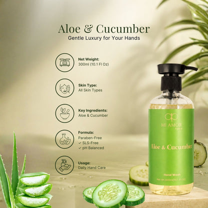 Aloe & Cucumber Liquid Handwash | Safe for All Skin Types | Moisture Lock Formula | Long Lasting Fragrance | Refreshing Aloe & Cucumber Scent | 300 ml