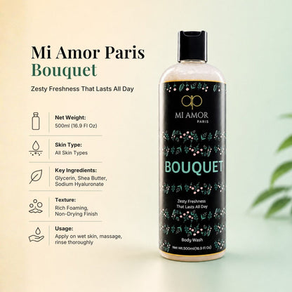 MI AMOR PARIS Bouquet Moisturising Shower Gel For Women | Gentle Daily Cleansing | 500 ml