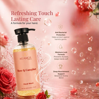Rose & Camphor Moisturising Liquid Hand Wash | Premium Foaming Hand Soap | Hydrating & Moisture Lock Formula | Long-Lasting Floral Fragrance | 300 ml
