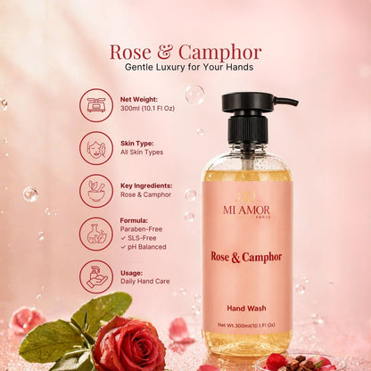 Rose & Camphor Moisturising Liquid Hand Wash | Premium Foaming Hand Soap | Hydrating & Moisture Lock Formula | Long-Lasting Floral Fragrance | 300 ml