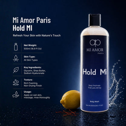 MI AMOR PARIS Hold MI Hydrating Body Wash for Men | Glycerin, Shea Butter & Sodium Hyaluronate | 500 ml